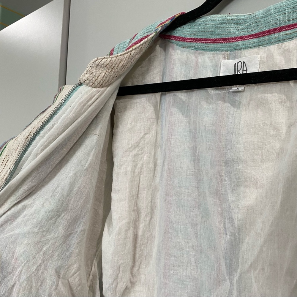 dRA Los Angeles Zip Up Linen Blend Striped Bomber Jacket Multicolor Small - Picture 10 of 10